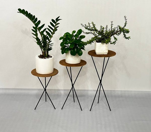 استند گلدان دایره ای سه سایز چوب و فلز کد 191