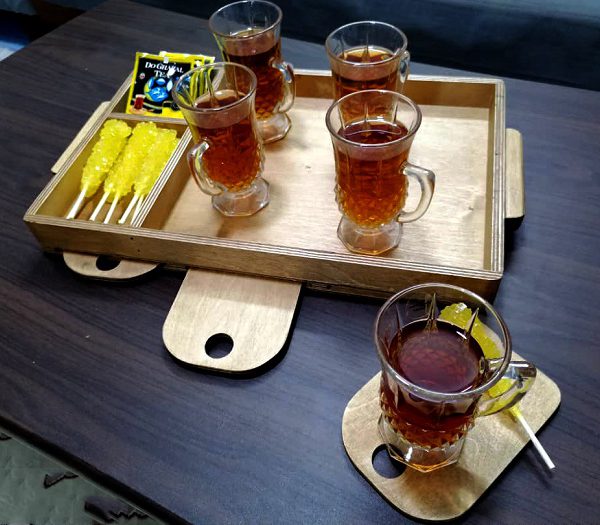 سینی با اردو خوری و زیر لیوانی